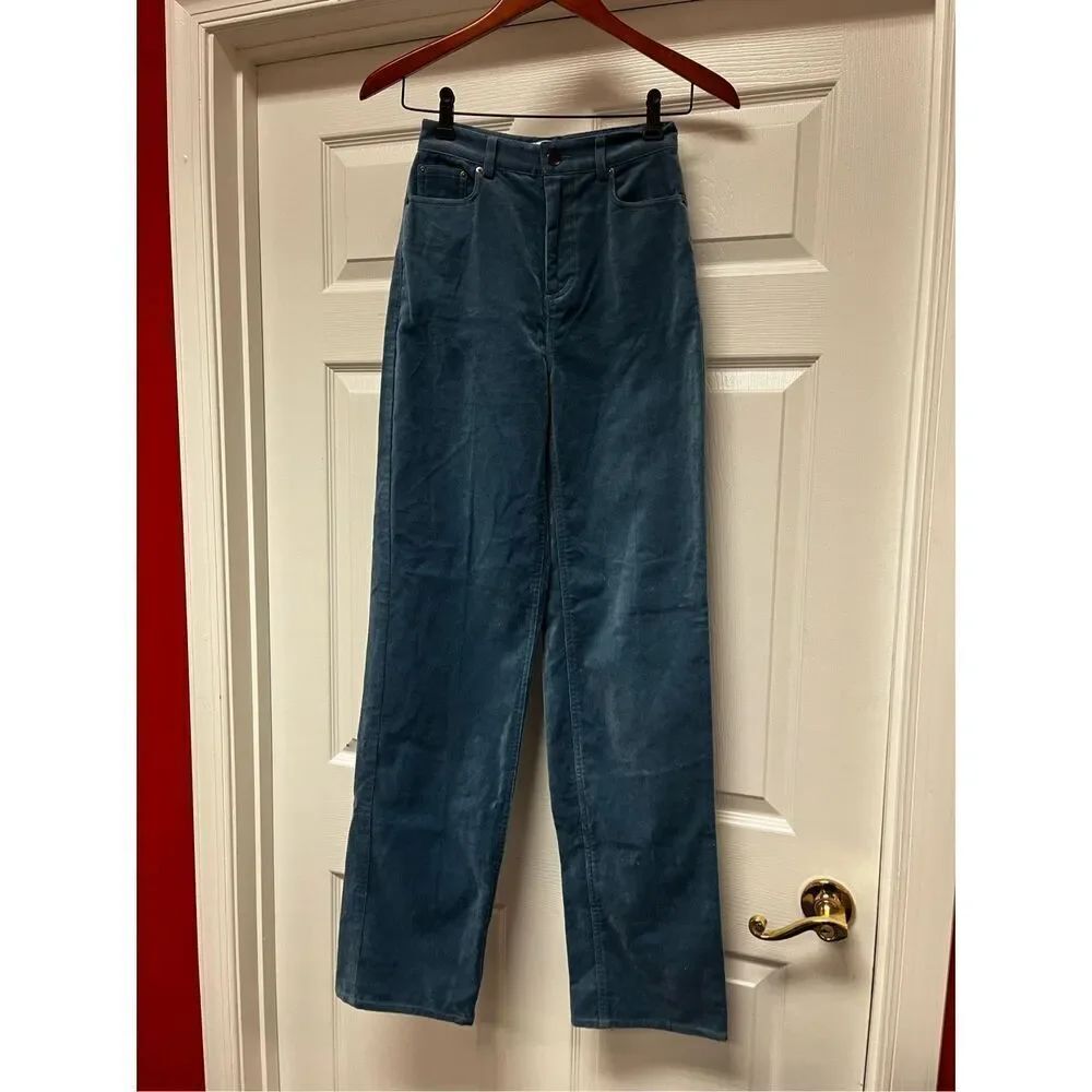 & Other Stories Paris Atelier Blue Teal Velvet High Rise Jeans sz 0 NWT